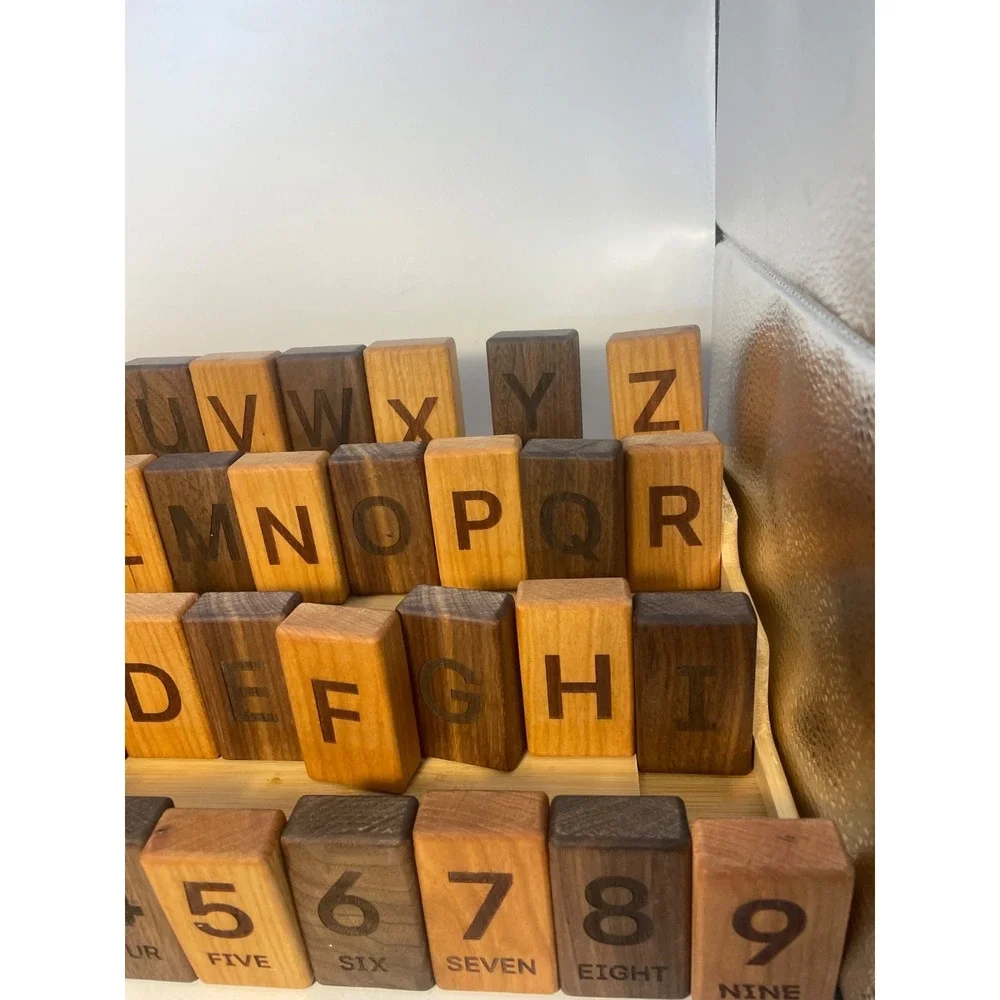 26 English Wood Alphabet Blocks cap and Lower case along with 10 num Wood Blocks